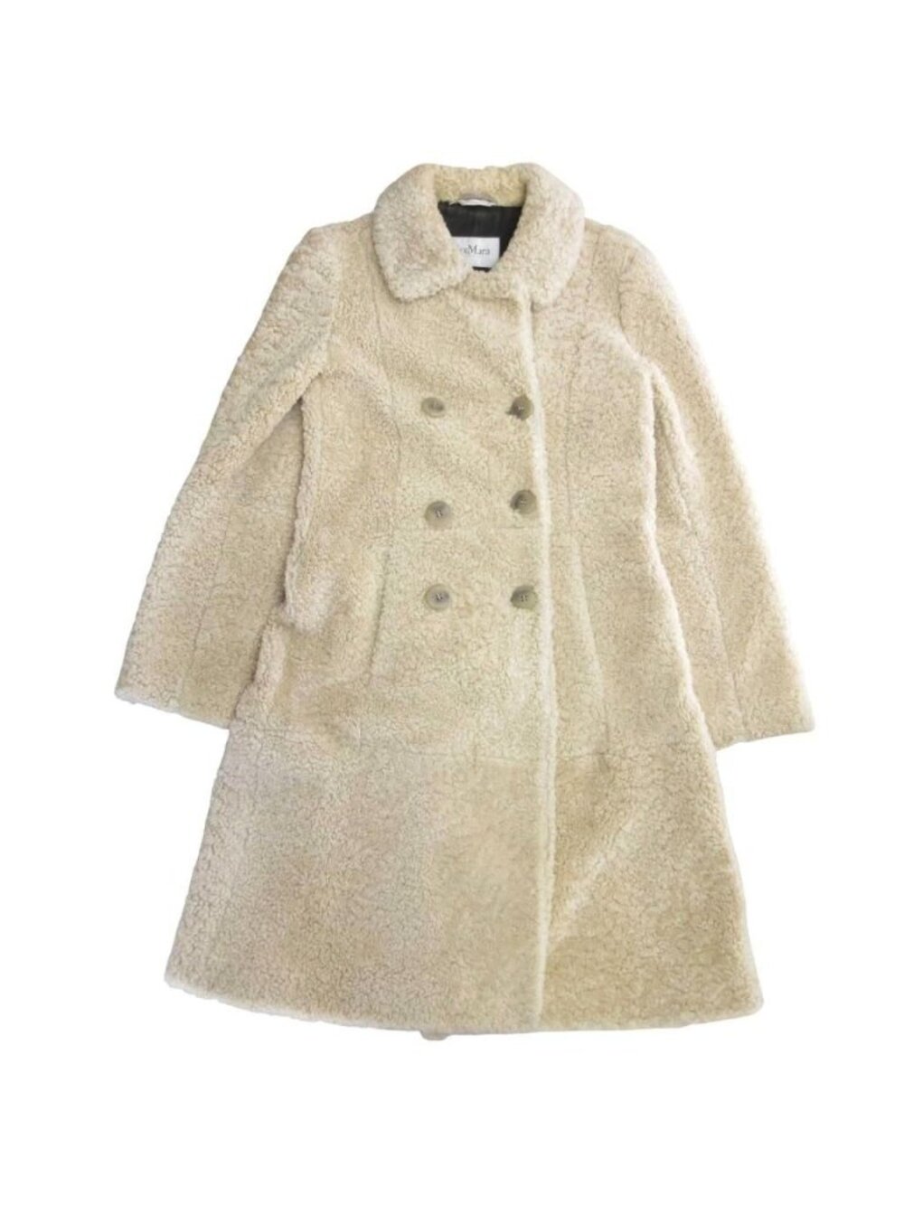 Max Mara Finest White Tag Teddy Bear Double Breasted Coat Long Length 40